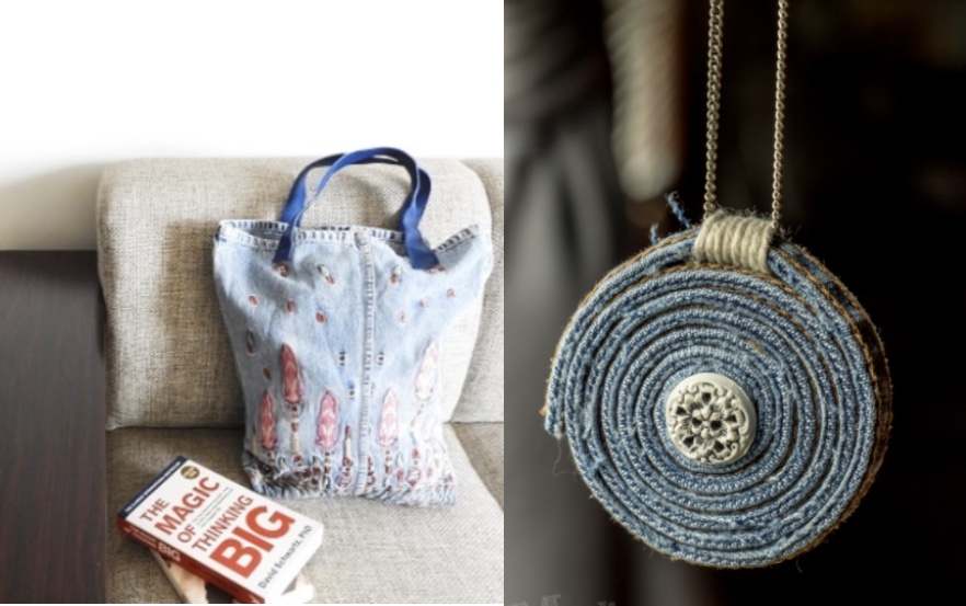 Two products made of recycled Jeans