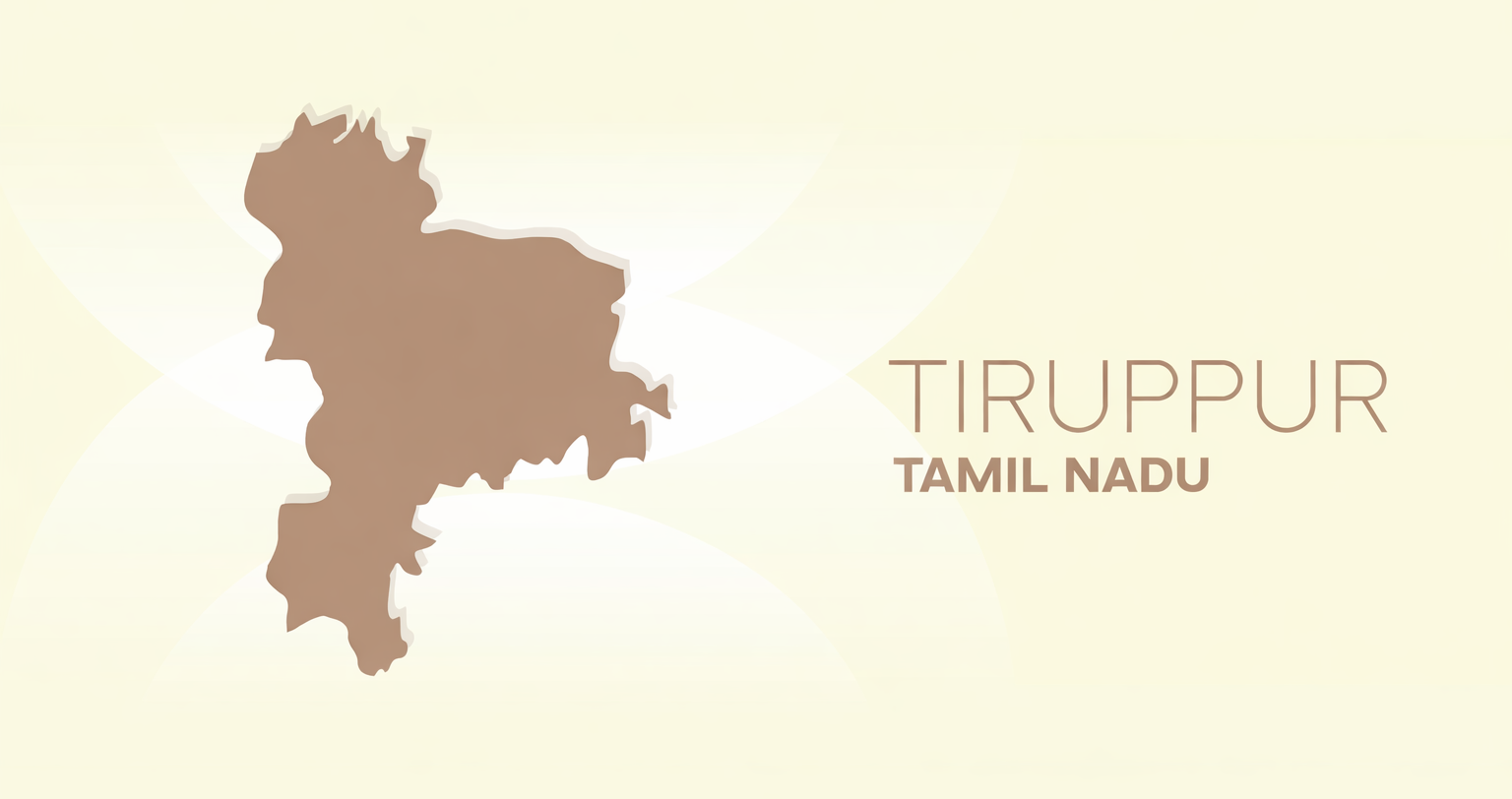 Vector map showing the boundaries of Tiruppur District, Tamil Nadu, India's leading knitwear textile cluster